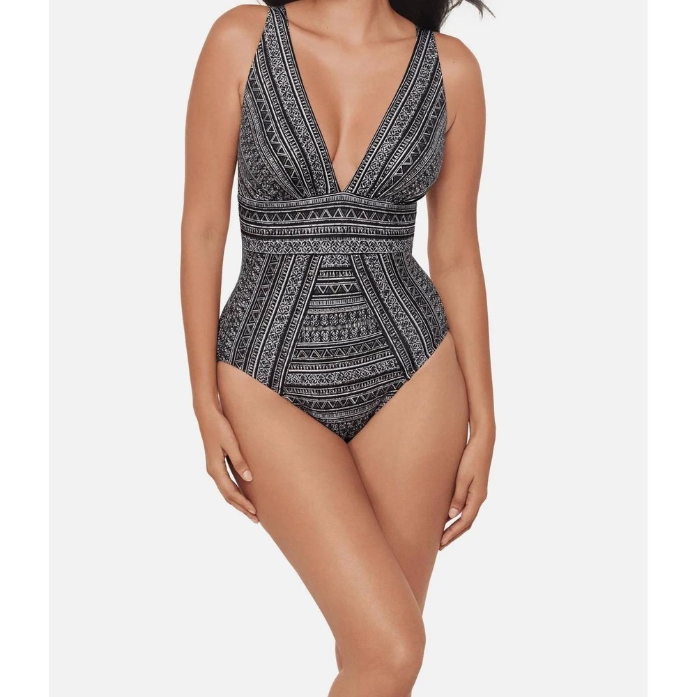 Miraclesuit Odyssey One Piece in Elysium Womens Size 10 Black White Slimming New